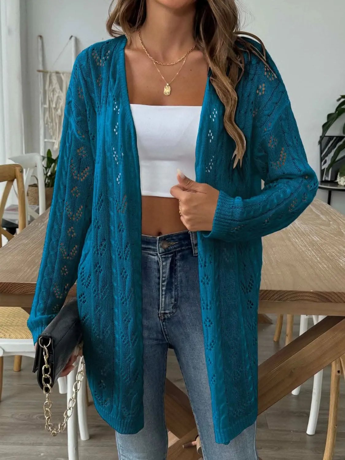 Sweaters Trendsi Chic long sleeve openwork cardigan