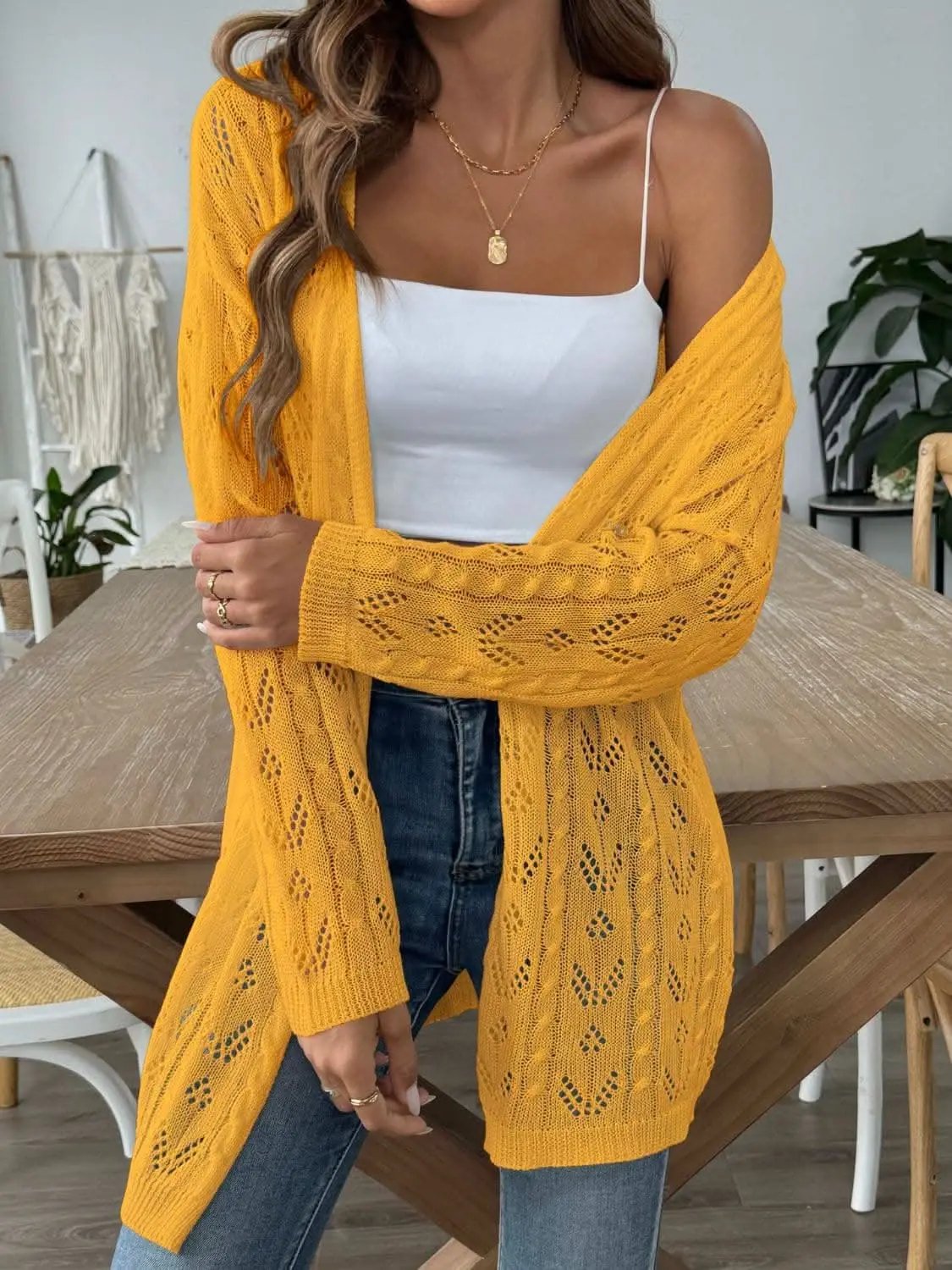 Sweaters Trendsi Chic long sleeve openwork cardigan