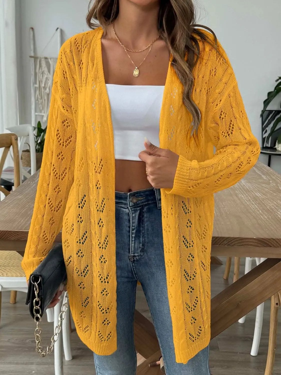 Sweaters Trendsi Chic long sleeve openwork cardigan