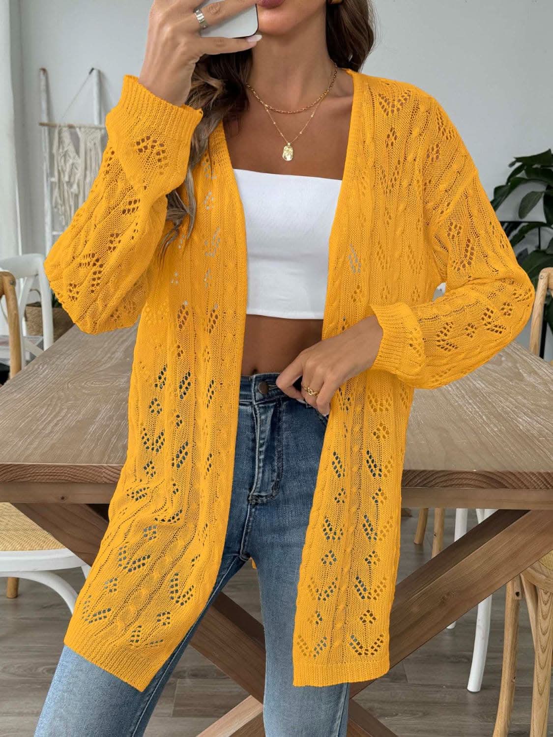 Sweaters Trendsi Chic long sleeve openwork cardigan