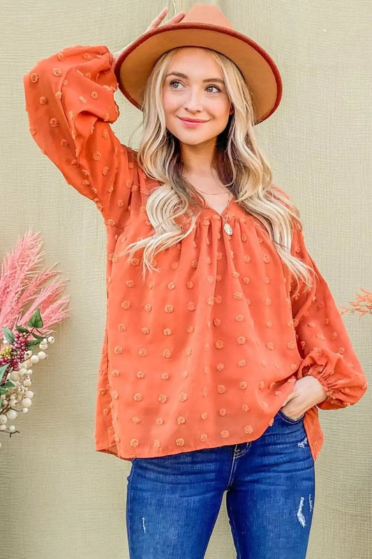 T-Shirts Trendsi Charming Swiss dot balloon sleeve top - Premium Quality