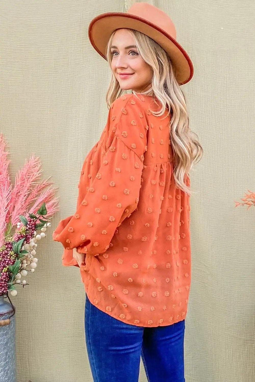 T-Shirts Trendsi Charming Swiss dot balloon sleeve top - Premium Quality