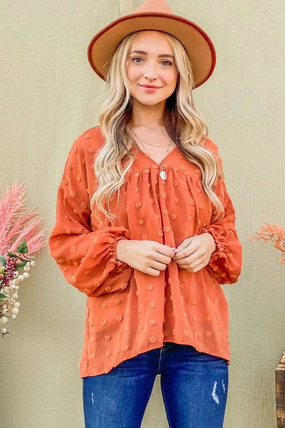 T-Shirts Trendsi Charming Swiss dot balloon sleeve top - Premium Quality