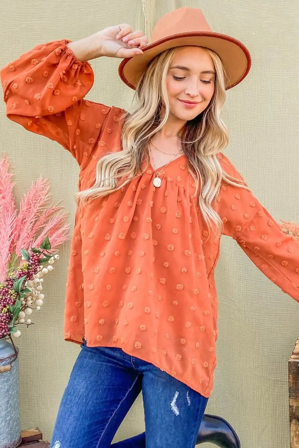 T-Shirts Trendsi Charming Swiss dot balloon sleeve top - Premium Quality