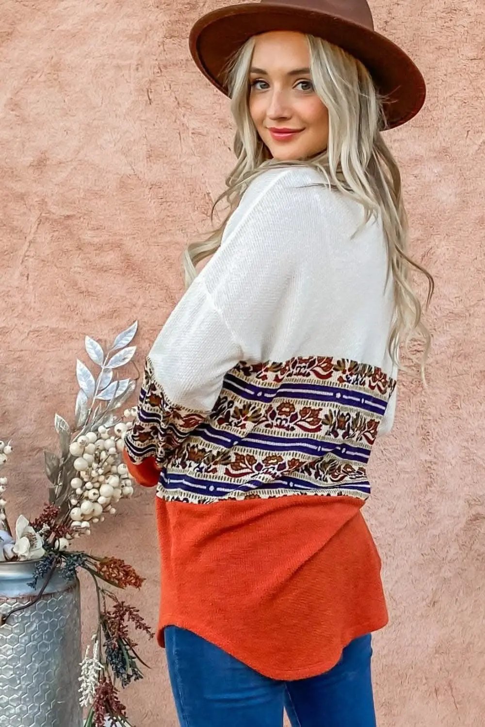 T-Shirts Trendsi Ethnic print color block top - Premium Quality
