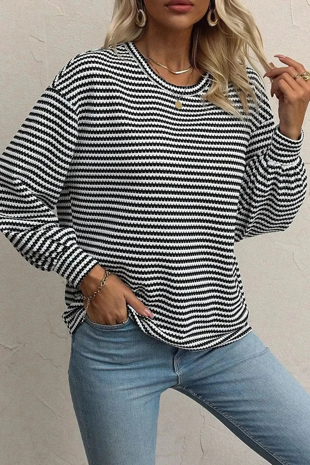 T-Shirts Trendsi Shirts - Chic Striped Long Sleeve Top - Premium Quality
