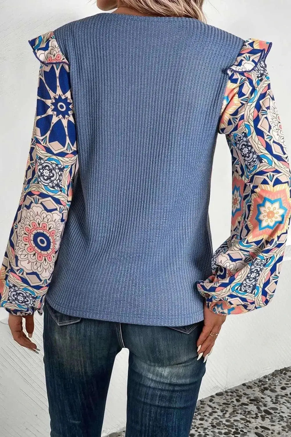 Ruffled Long Sleeve Blouse | Trendsi Dusty Blue