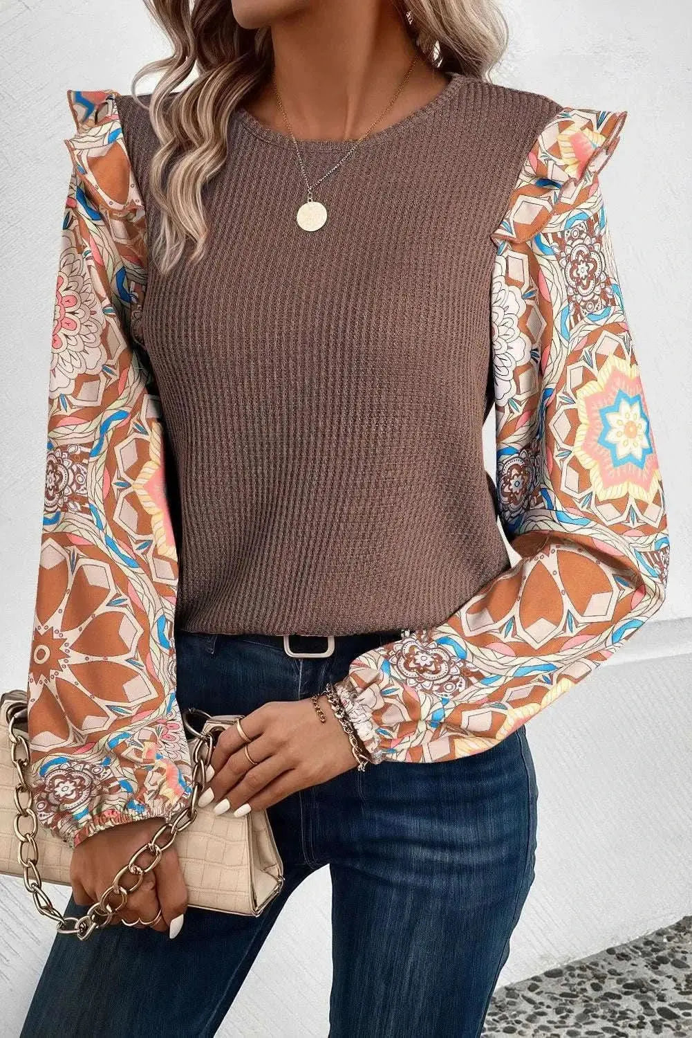 Ruffled Long Sleeve Blouse | Trendsi Dusty Blue