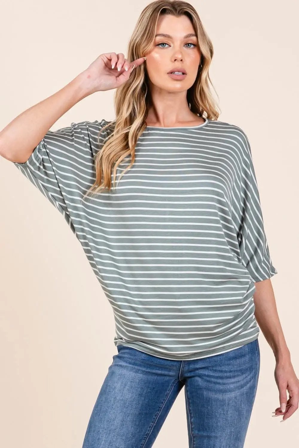T-Shirts Trendsi Elegant Striped Dolman T-Shirt for Women