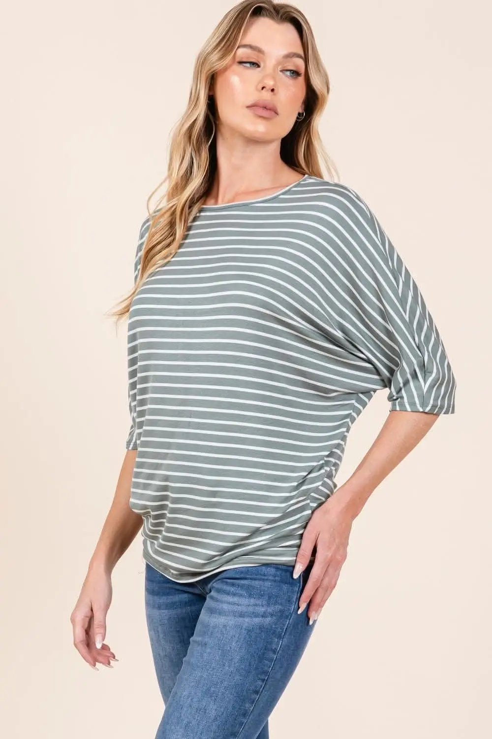 T-Shirts Trendsi Elegant Striped Dolman T-Shirt for Women