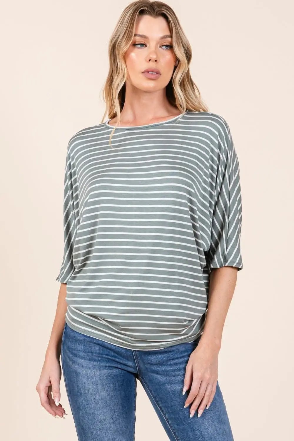 T-Shirts Trendsi Elegant Striped Dolman T-Shirt for Women