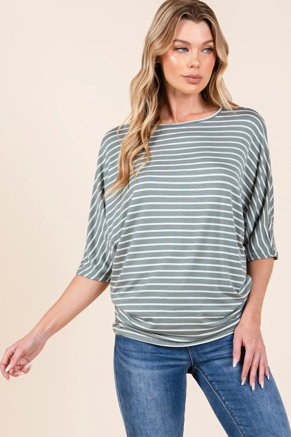 T-Shirts Trendsi Elegant Striped Dolman T-Shirt for Women