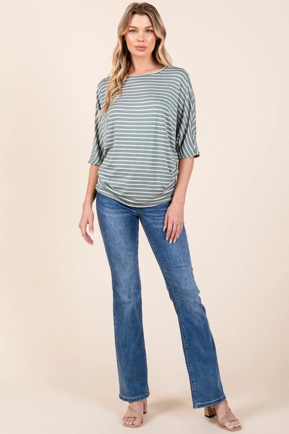 T-Shirts Trendsi Elegant Striped Dolman T-Shirt for Women
