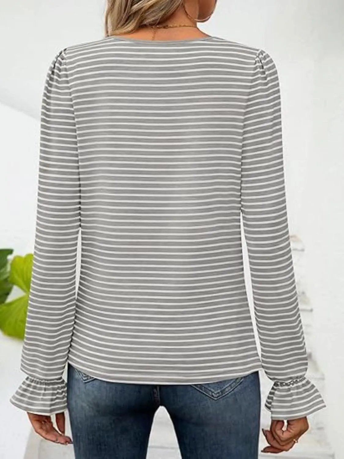 Women's Top Top - Striped Flounce Sleeve - Chic Style
