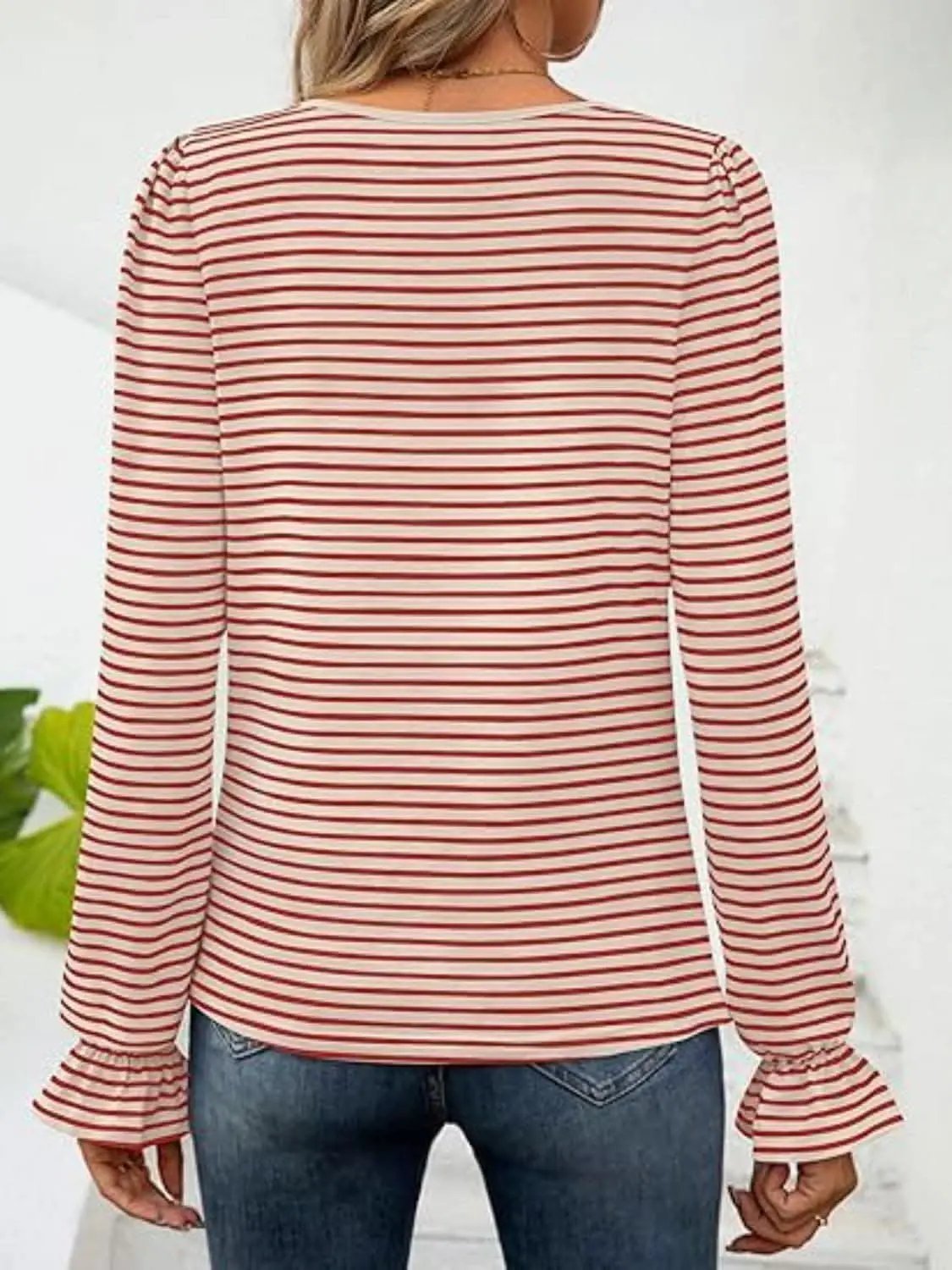 Women's Top Top - Striped Flounce Sleeve - Chic Style