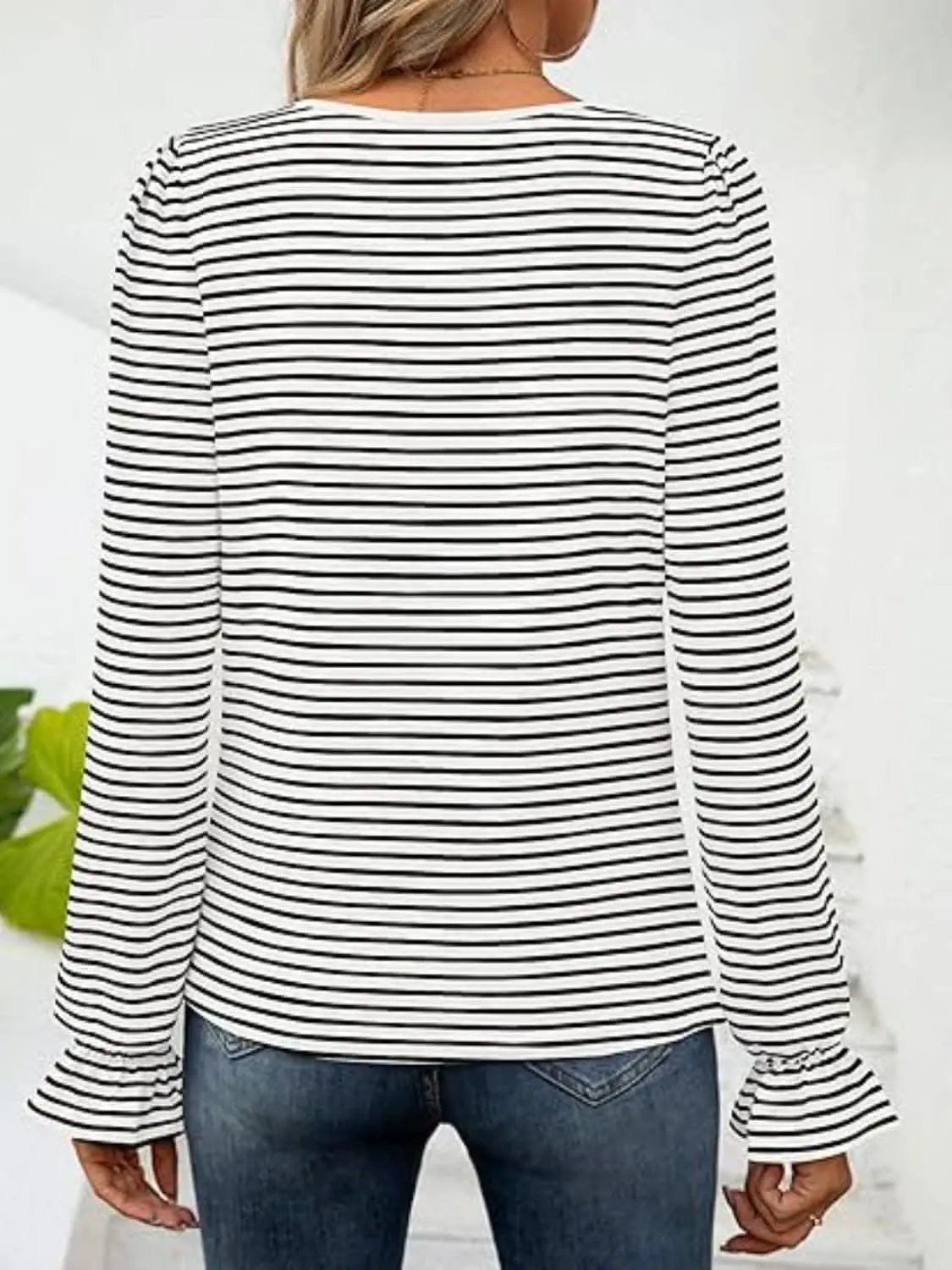 Women's Top Top - Striped Flounce Sleeve - Chic Style