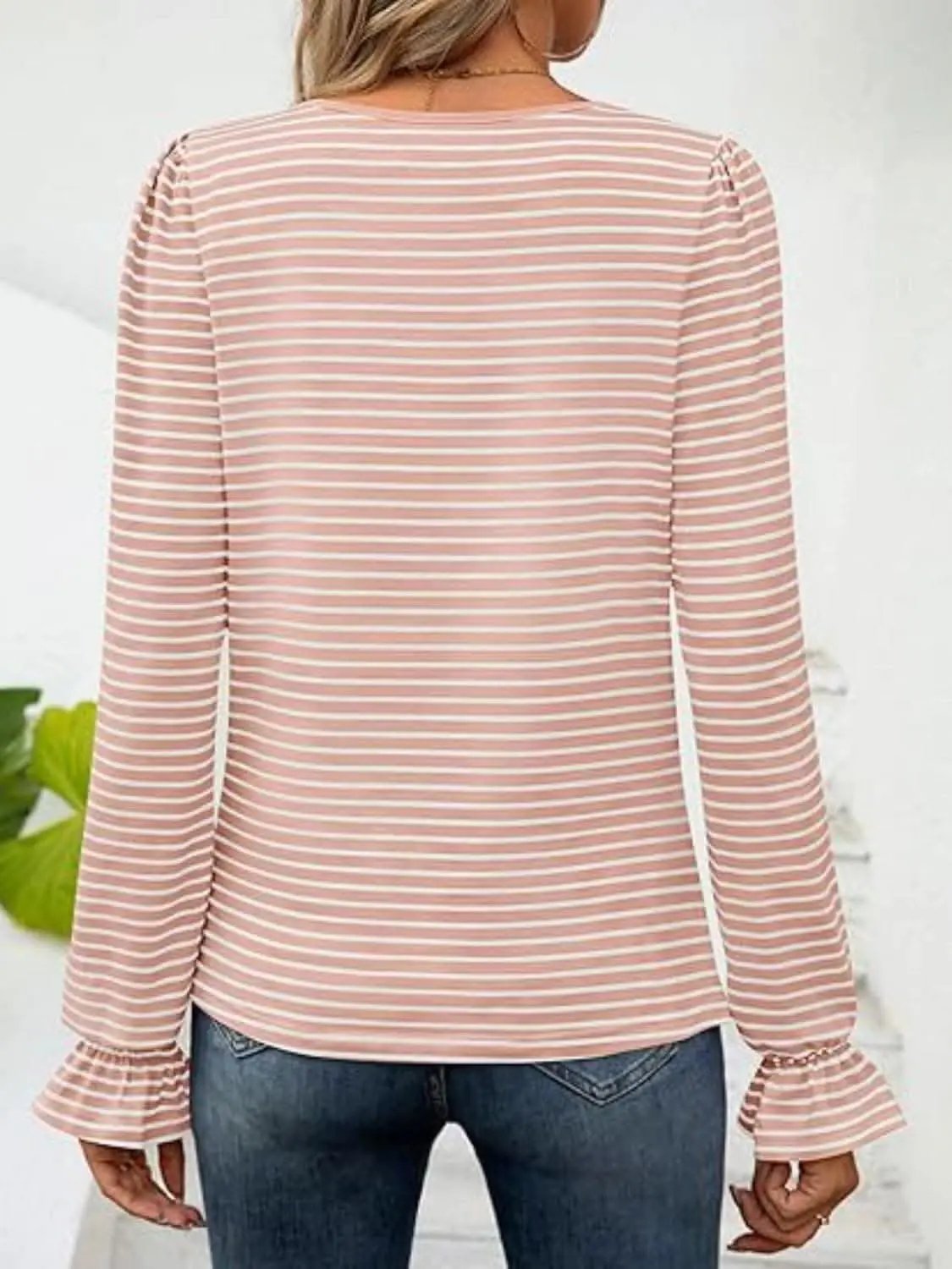 Women's Top Top - Striped Flounce Sleeve - Chic Style
