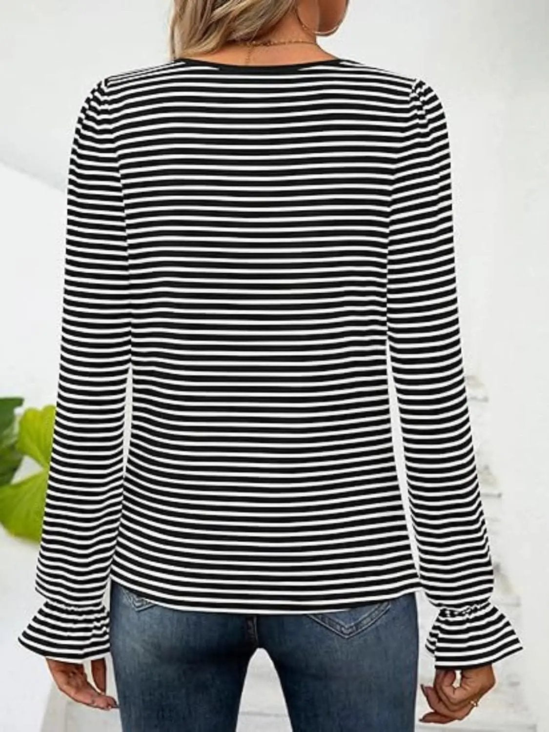 Women's Top Top - Striped Flounce Sleeve - Chic Style