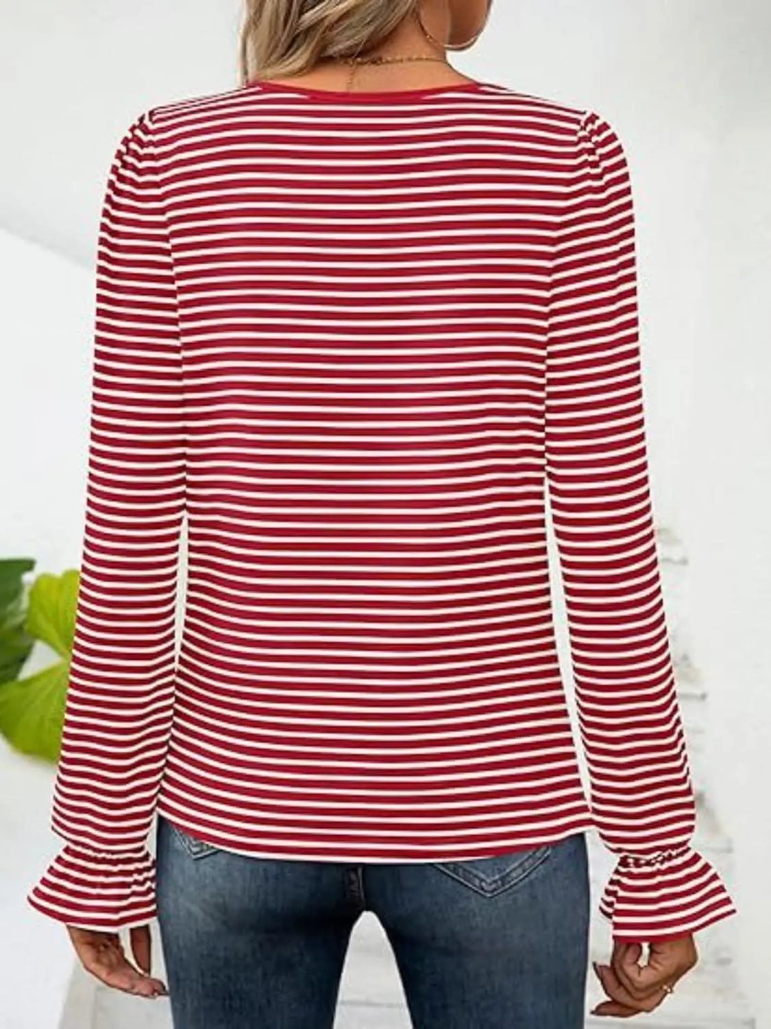 Women's Top Top - Striped Flounce Sleeve - Chic Style