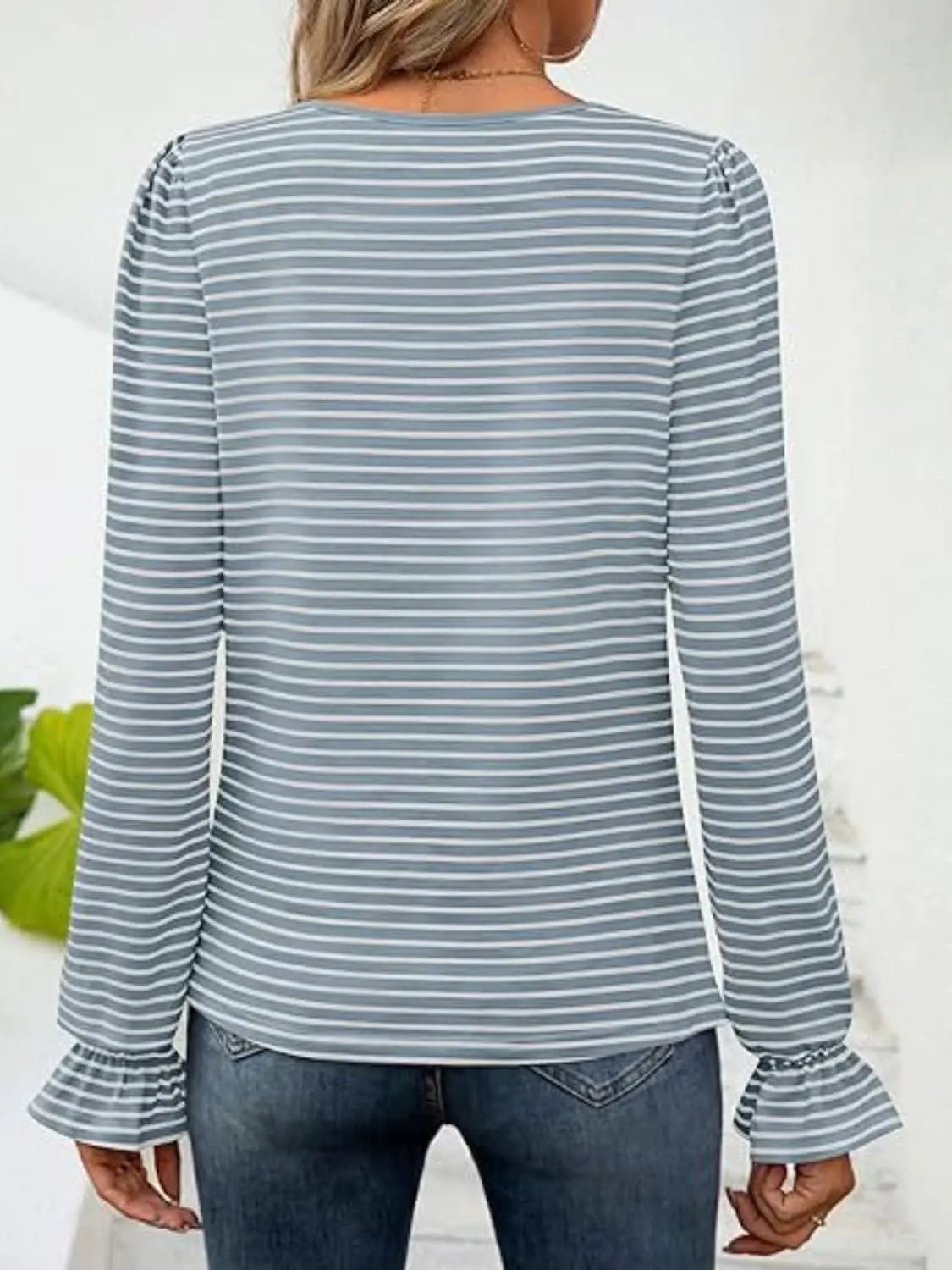 Women's Top Top - Striped Flounce Sleeve - Chic Style