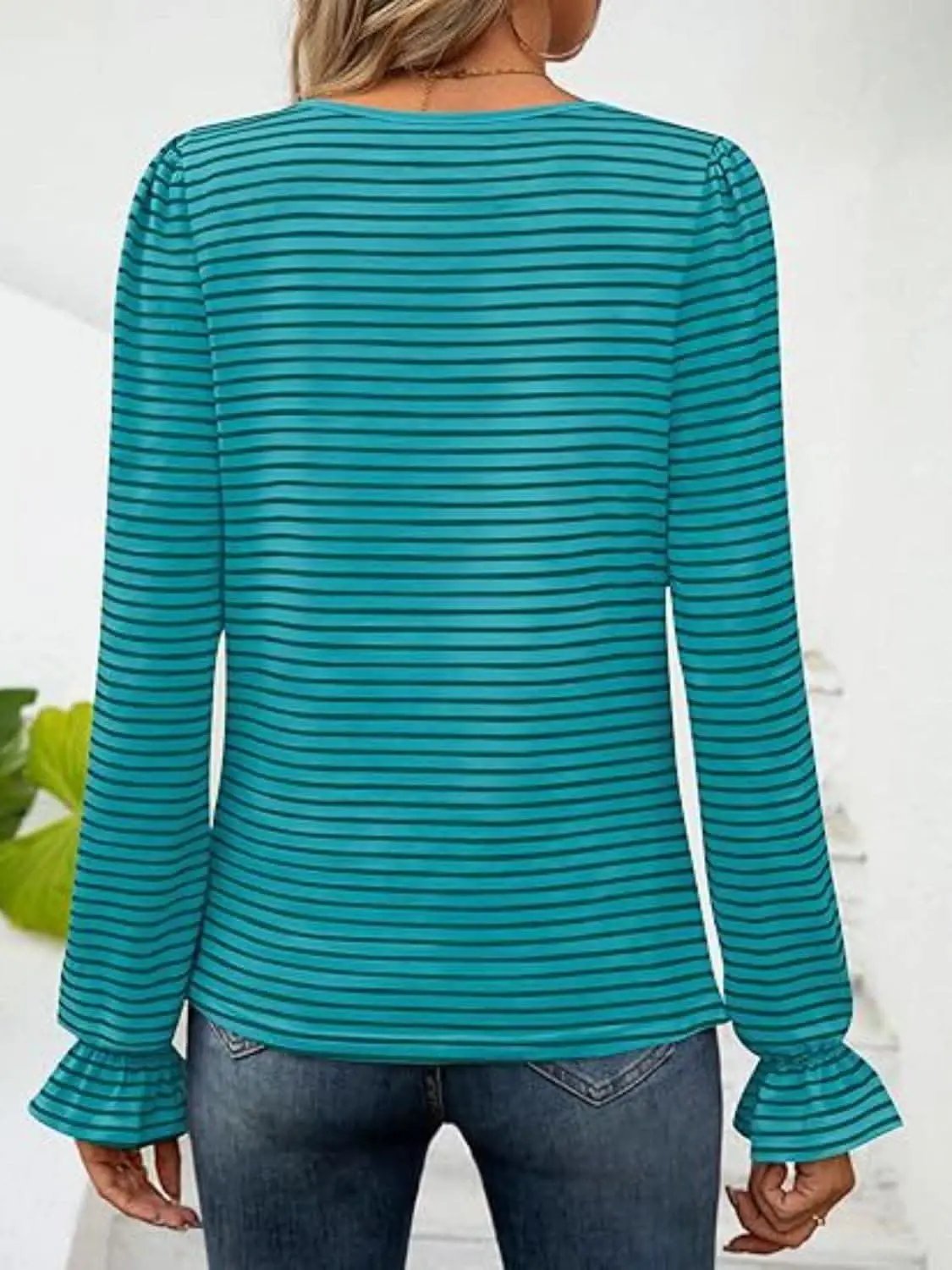 Women's Top Top - Striped Flounce Sleeve - Chic Style