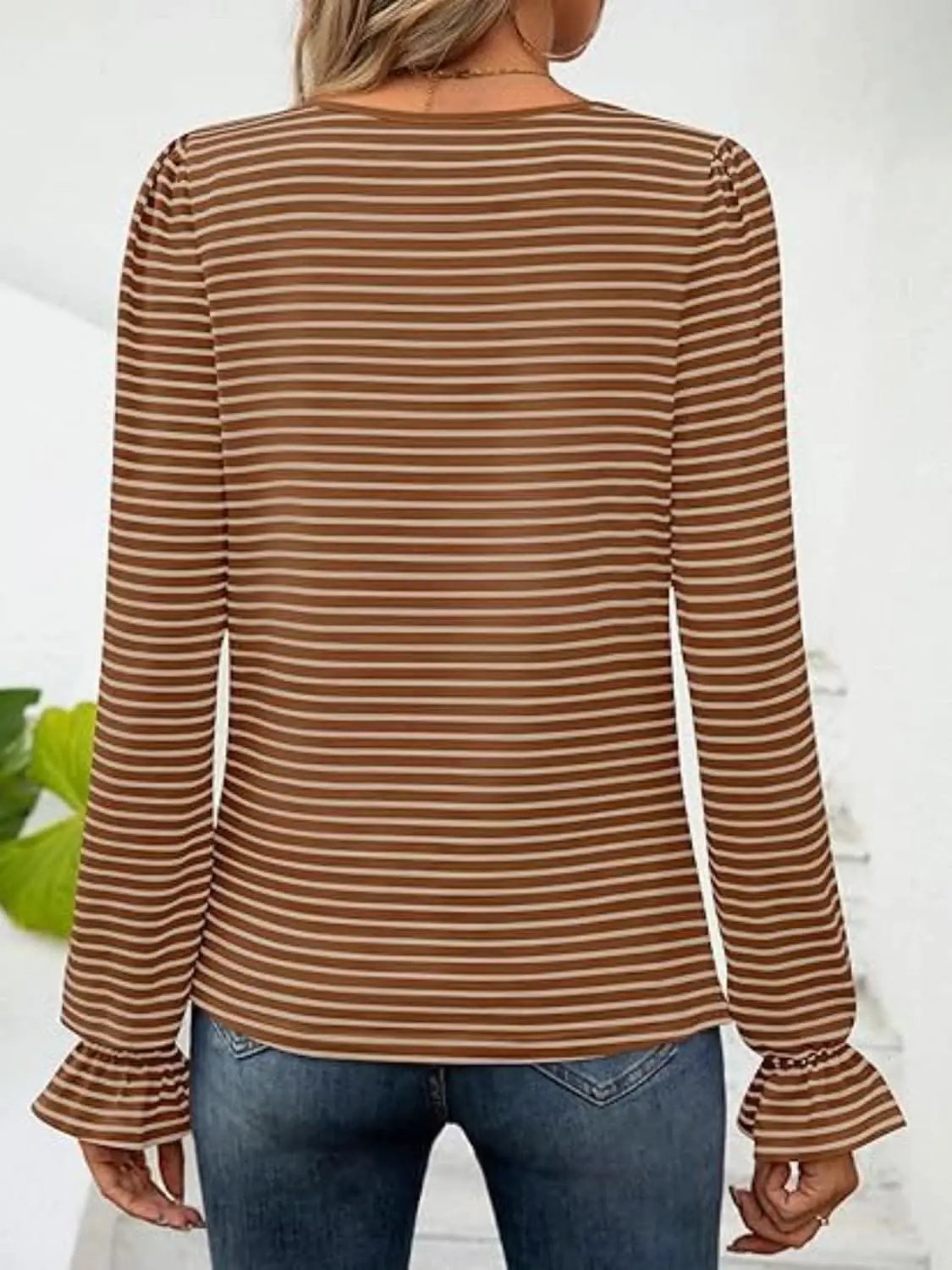 Women's Top Top - Striped Flounce Sleeve - Chic Style
