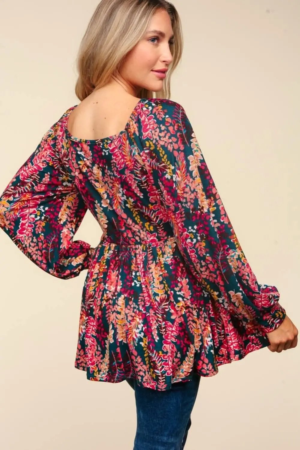 Pants Trendsi Haptics Full Size Peplum Floral Square Neck Blouse