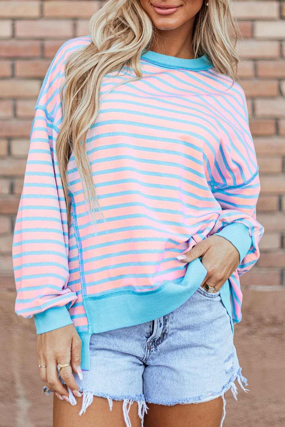 Sweaters Trendsi Chic striped high-low pullover