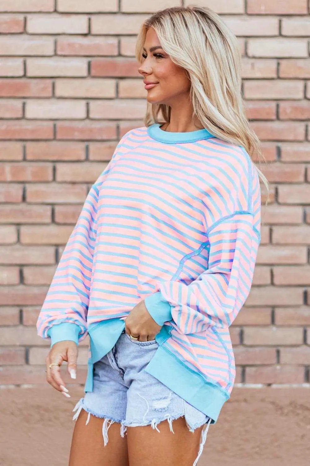 Sweaters Trendsi Chic striped high-low pullover