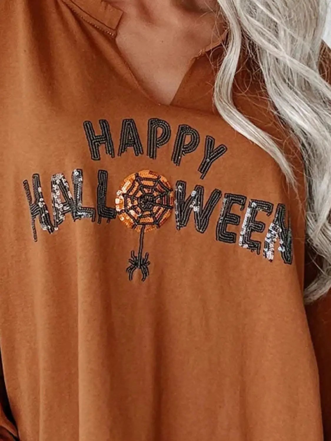 Sweatshirts & Hoodies Trendsi Notched sequin letter top in sheer
