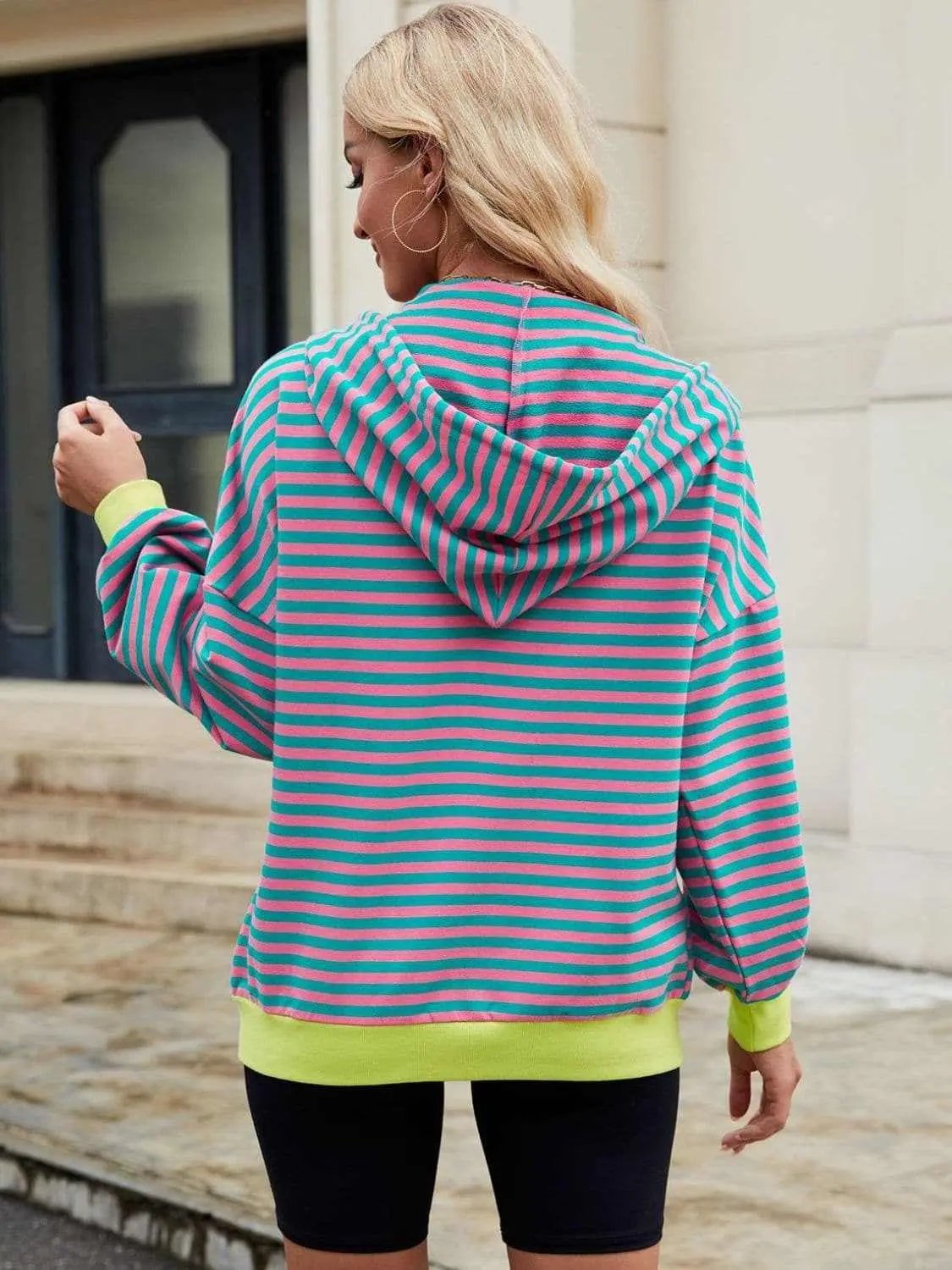Jackets Trendsi Striped Zip-Up Hoodie Women's Fashionable Comfy Jacket