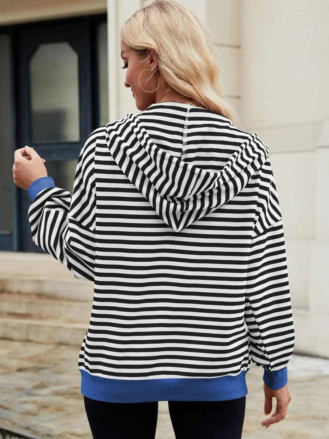 Jackets Trendsi Striped Zip-Up Hoodie Women's Fashionable Comfy Jacket