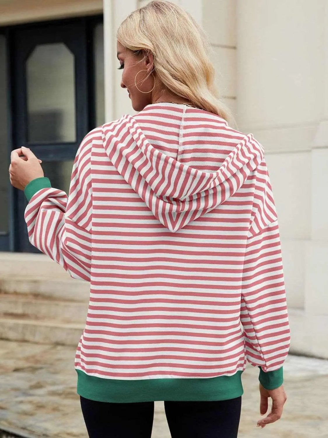 Jackets Trendsi Striped Zip-Up Hoodie Women's Fashionable Comfy Jacket
