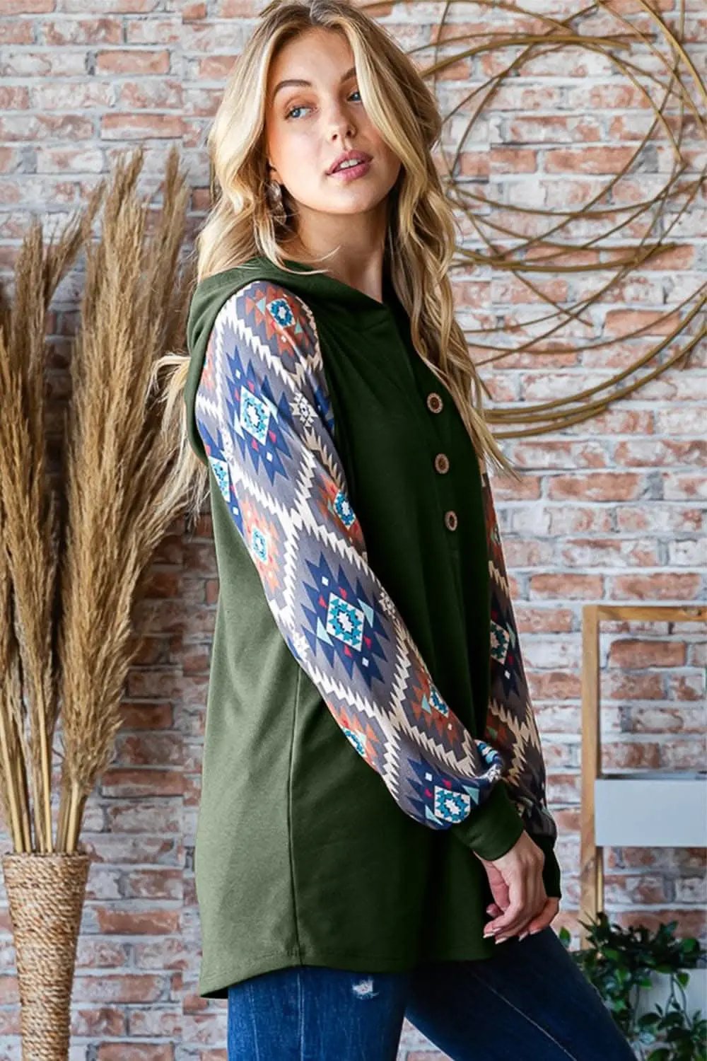 Jackets Trendsi Chic printed half button hoodie