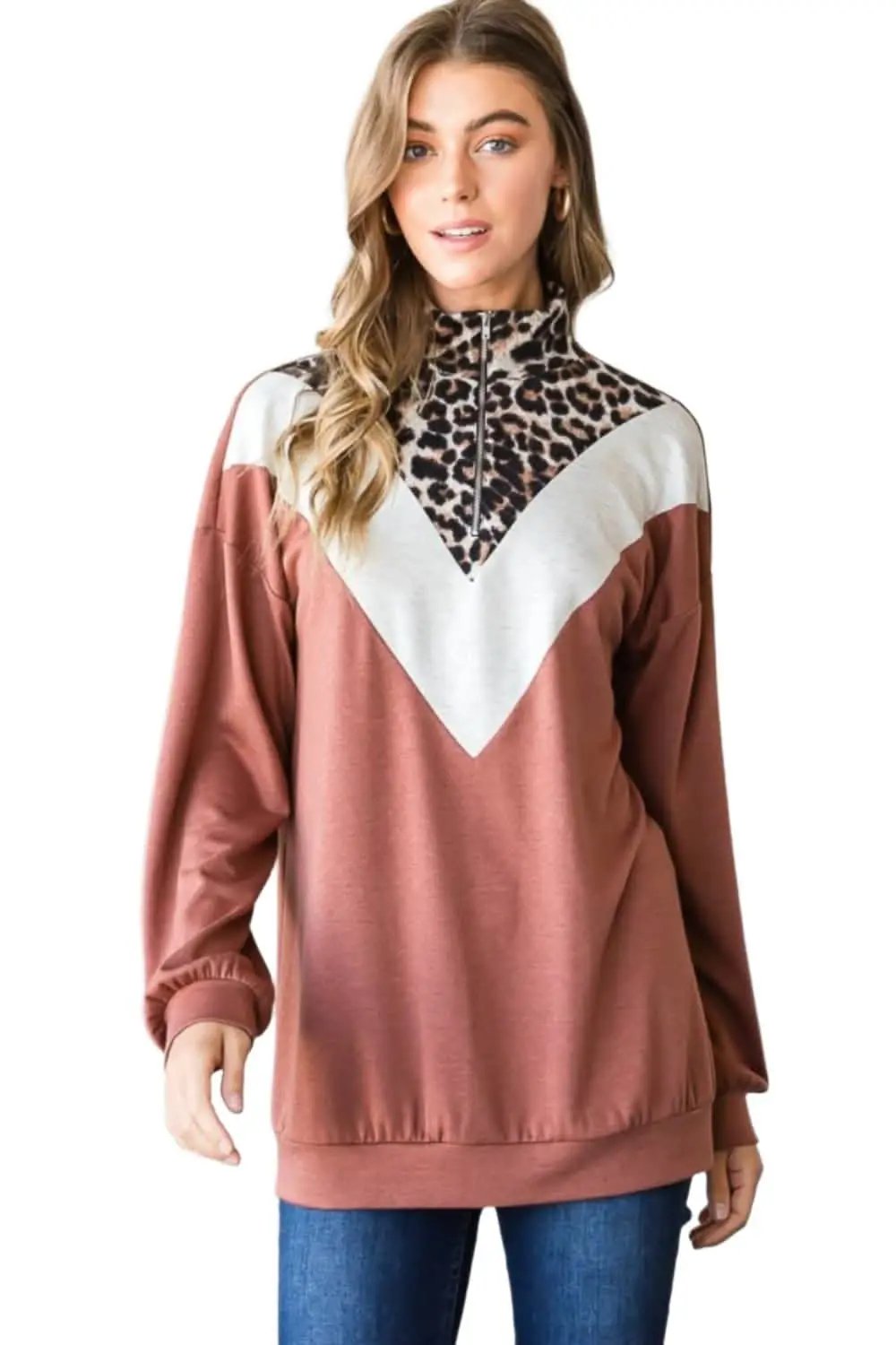 Pants Trendsi Leopard Print Quarter Zip Women's Sweatshirt Comfy & Stylish