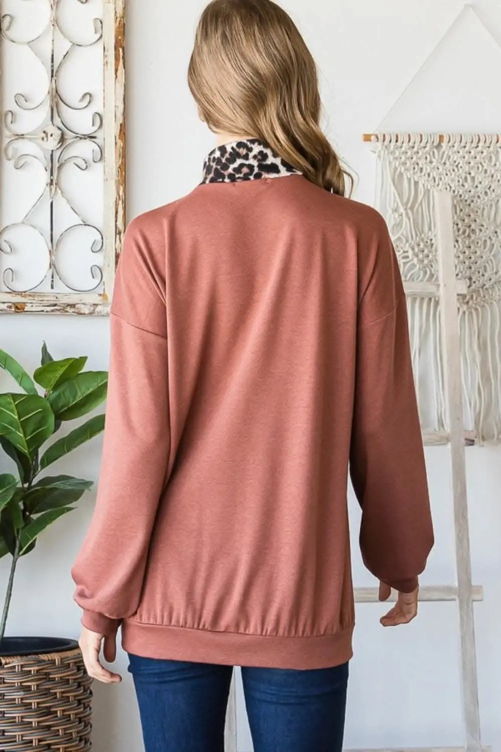 Pants Trendsi Leopard Print Quarter Zip Women's Sweatshirt Comfy & Stylish