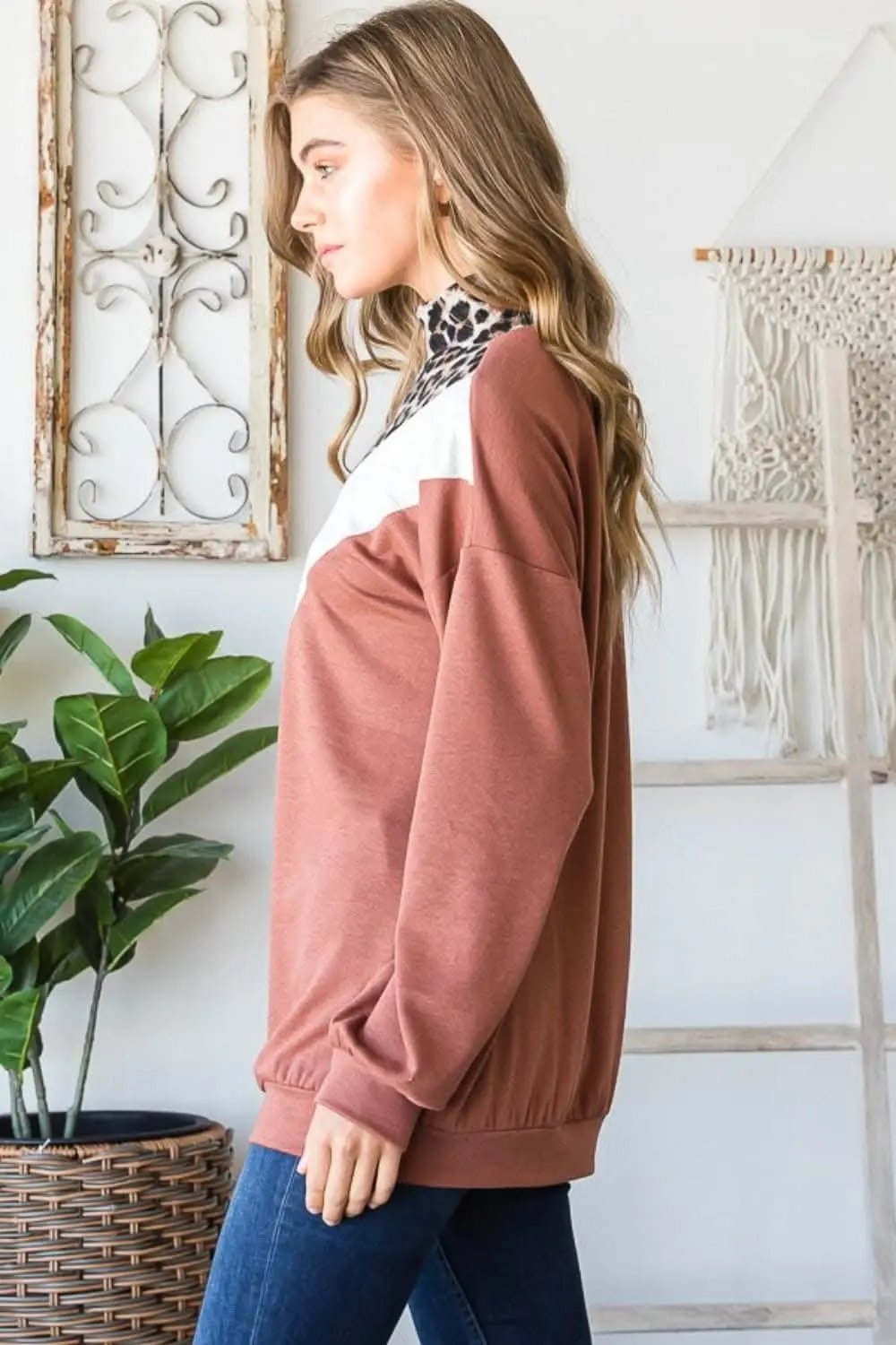 Pants Trendsi Leopard Print Quarter Zip Women's Sweatshirt Comfy & Stylish