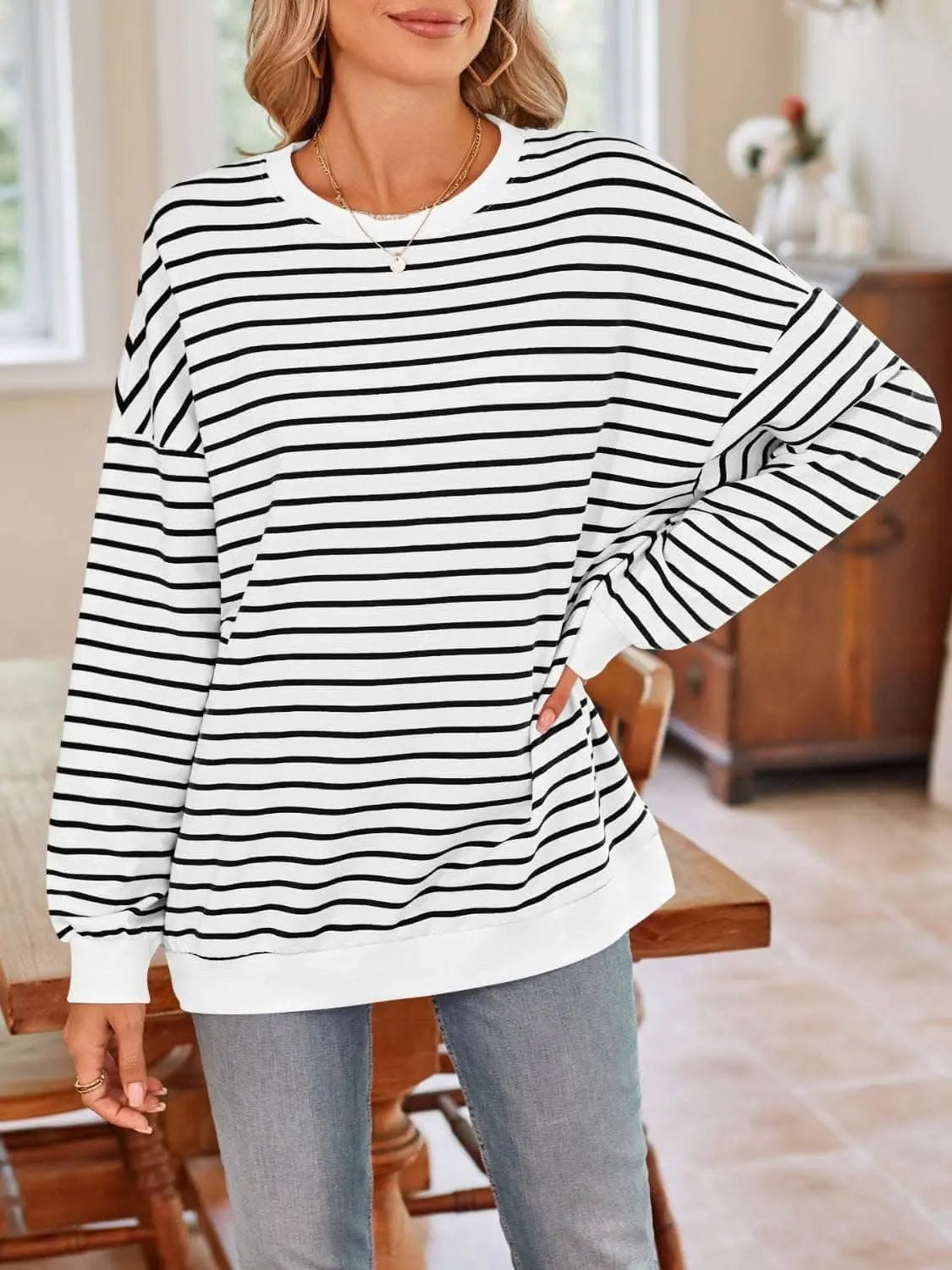 Sweatshirts & Hoodies Trendsi Cozy striped crewneck sweatshirt