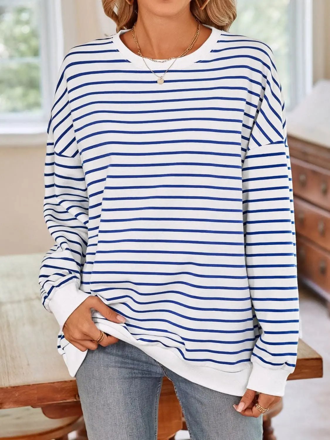 Sweatshirts & Hoodies Trendsi Cozy striped crewneck sweatshirt