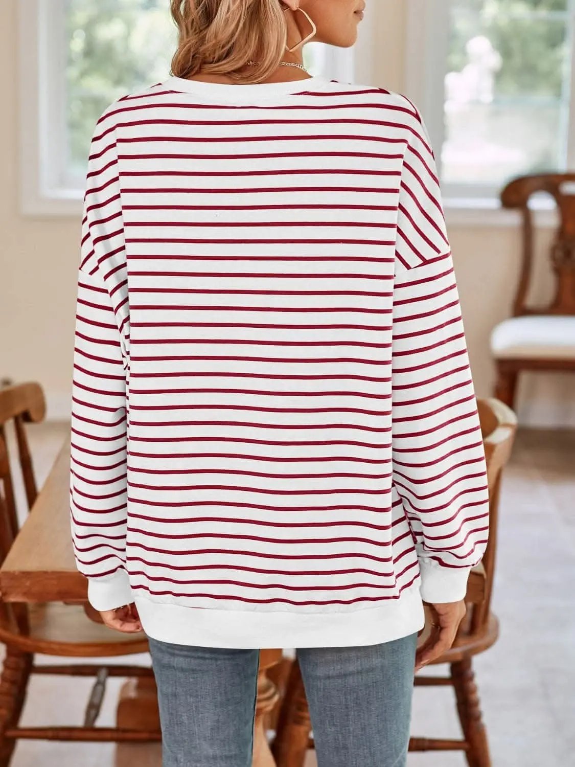 Sweatshirts & Hoodies Trendsi Cozy striped crewneck sweatshirt