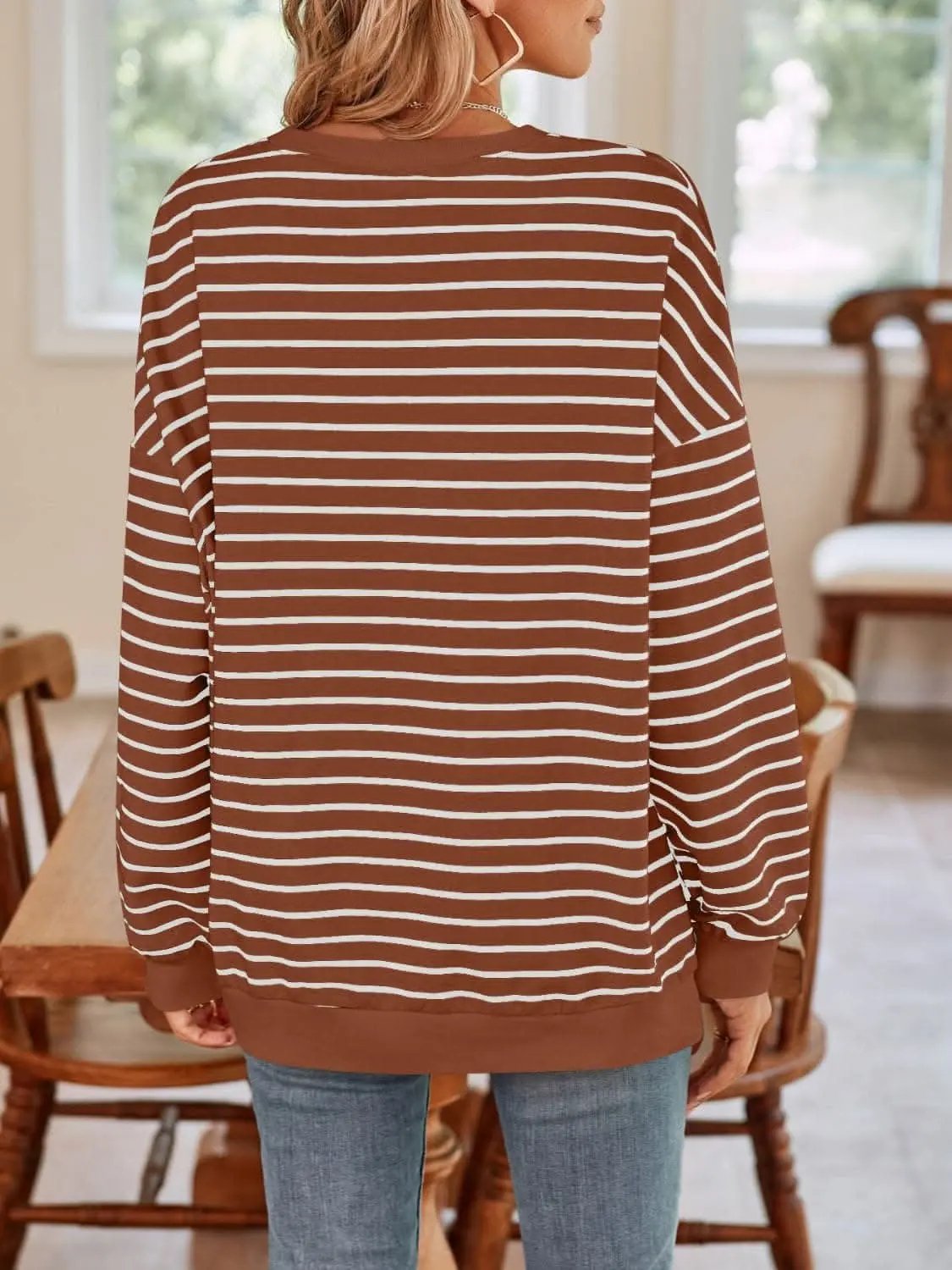 Sweatshirts & Hoodies Trendsi Cozy striped crewneck sweatshirt