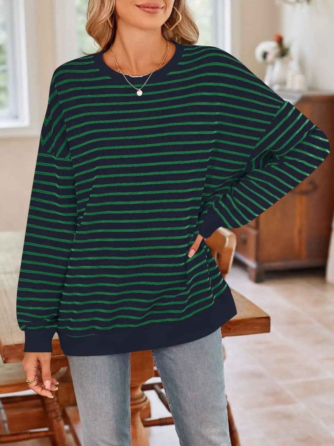 Sweatshirts & Hoodies Trendsi Cozy striped crewneck sweatshirt