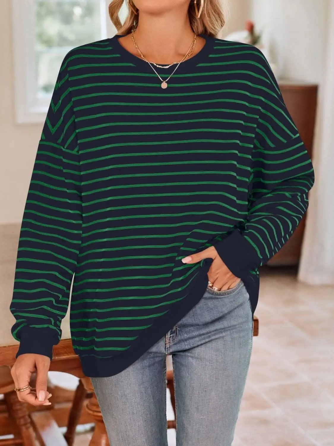 Sweatshirts & Hoodies Trendsi Cozy striped crewneck sweatshirt
