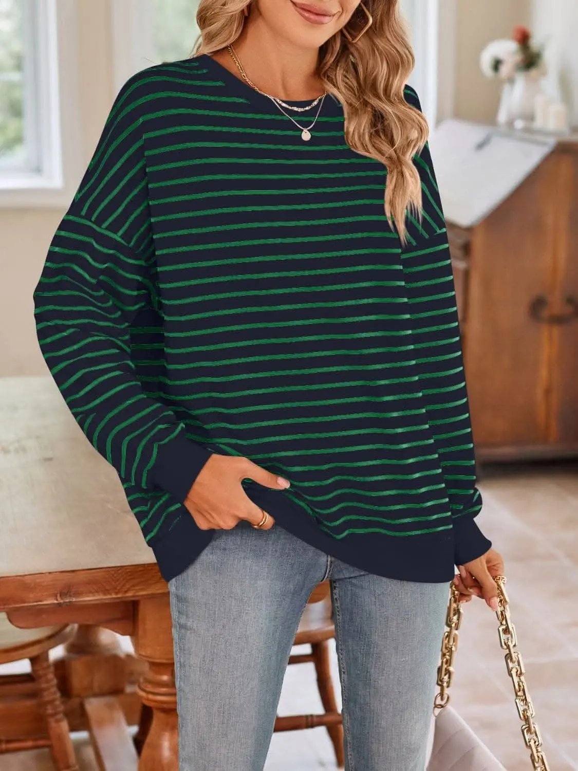 Sweatshirts & Hoodies Trendsi Cozy striped crewneck sweatshirt