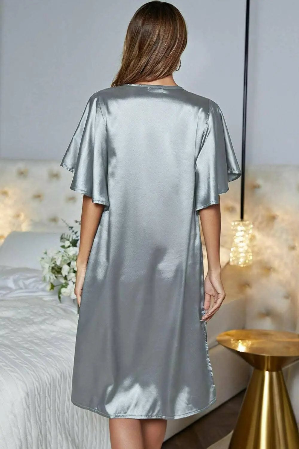 Satin Nightgown | Trendsi V-Neck Flutter Sleeve