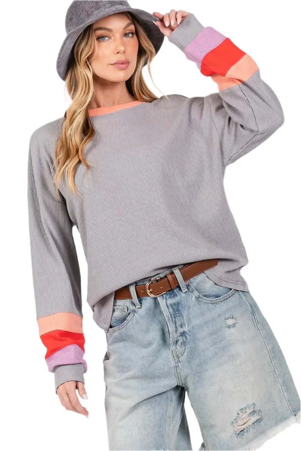 T-Shirts Trendsi Sage+Fig Color Block Tee Women's Everyday T-Shirt Soft & Comfy