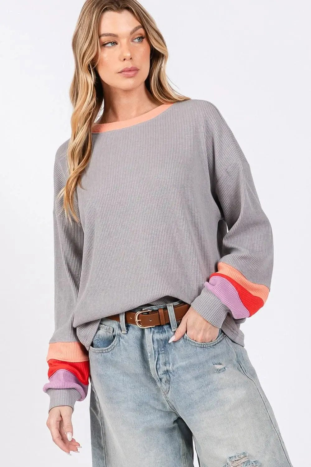 T-Shirts Trendsi Sage+Fig Color Block Tee Women's Everyday T-Shirt Soft & Comfy