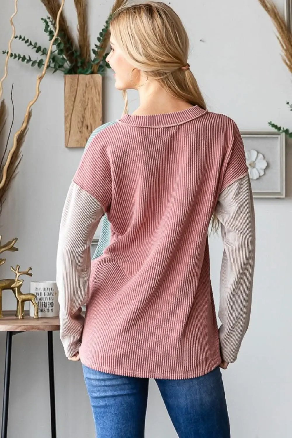 T-Shirts Trendsi Color block ribbed tee with seams