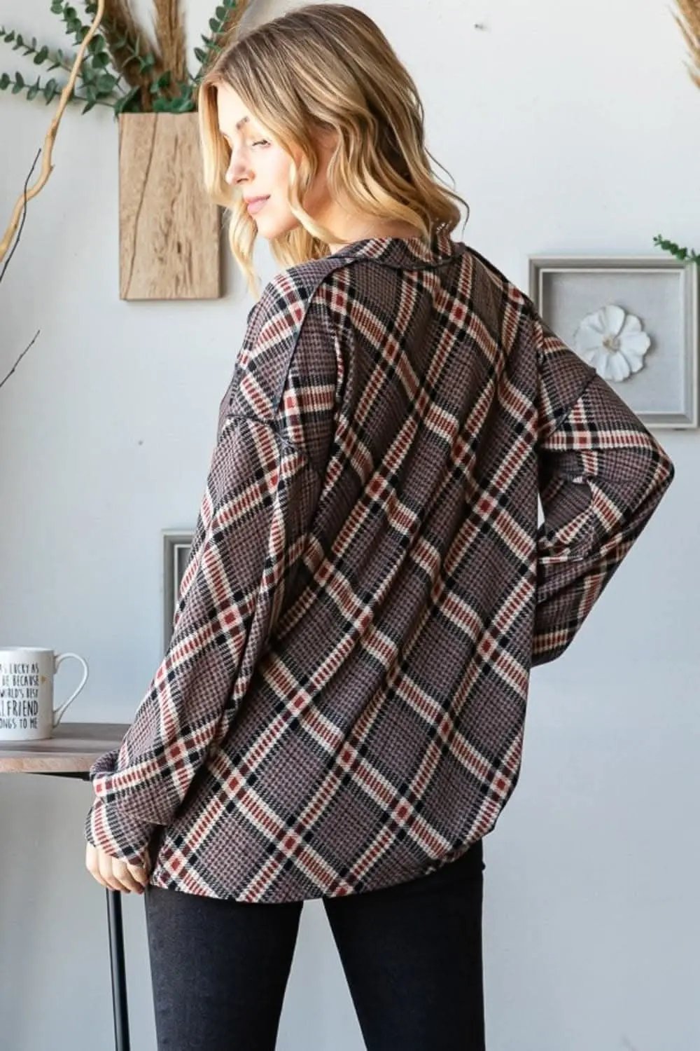 Shoes Trendsi Plaid V-Neck Tee Women's Everyday Casual Top - Soft & Stylish