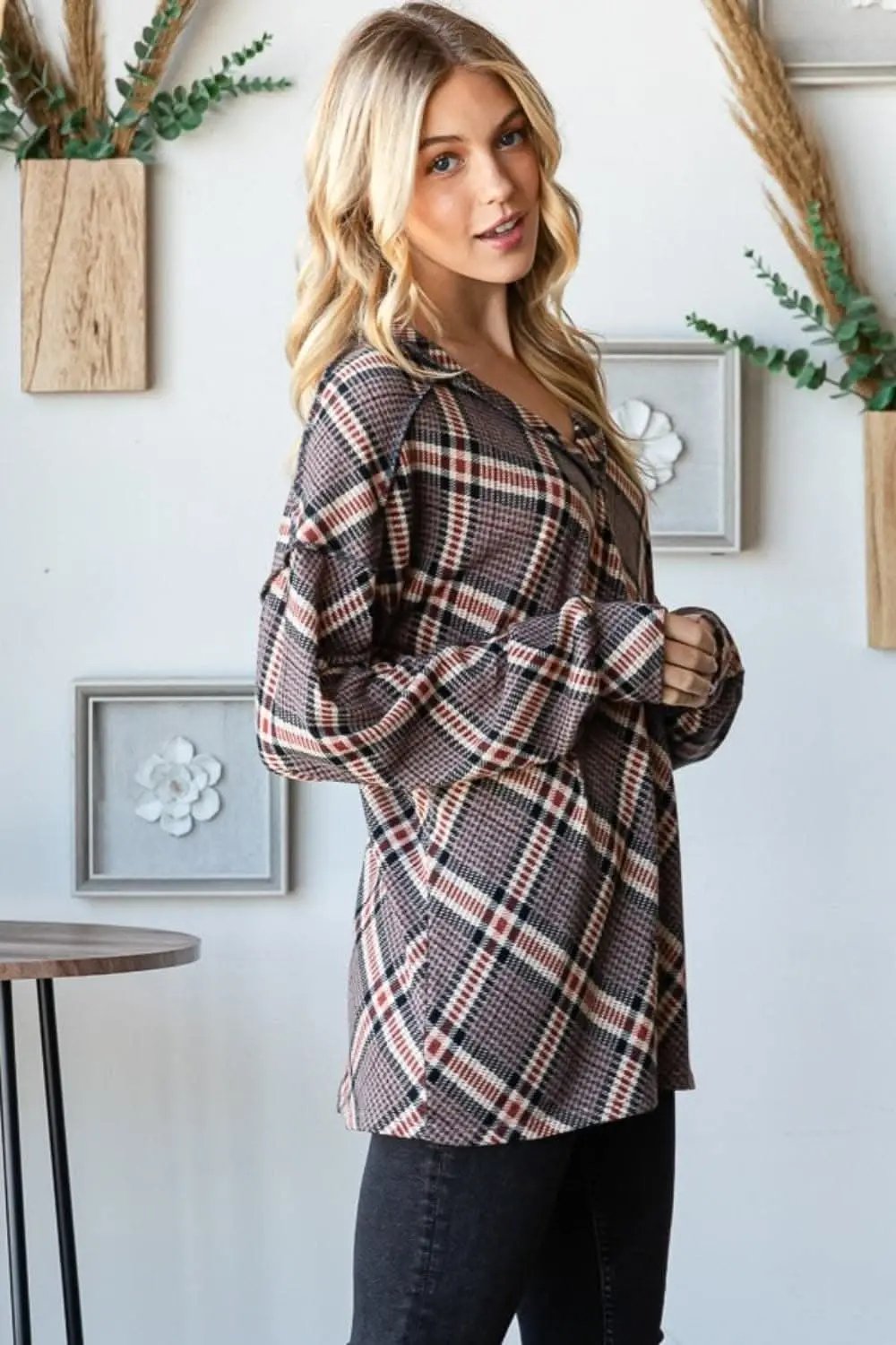 Shoes Trendsi Plaid V-Neck Tee Women's Everyday Casual Top - Soft & Stylish